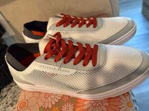 Orlebar Brown Larson Panelled Mesh Water Sneakers in White Grey and Orange US 11